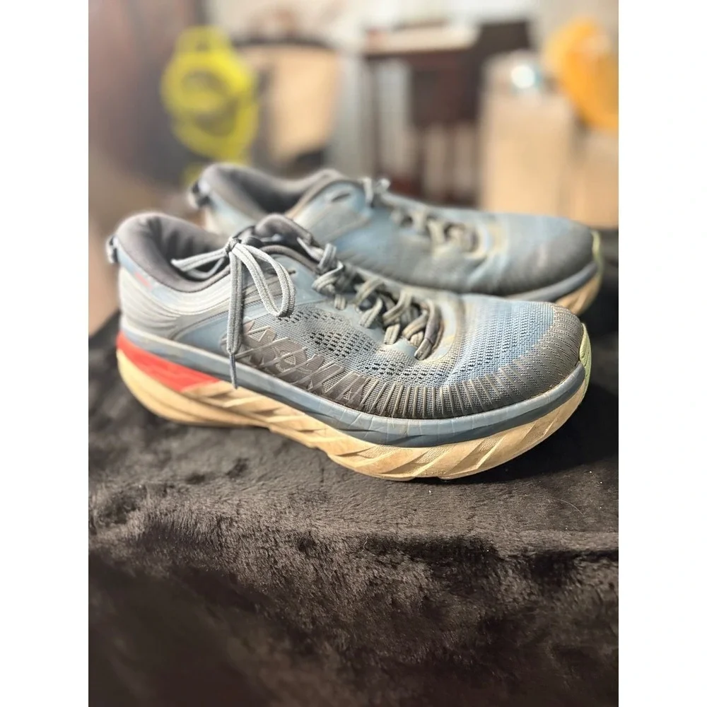 Hoka One One Bondi 7 Mens Running Shoes Blue Red 1110518 RTOS Size 9.5